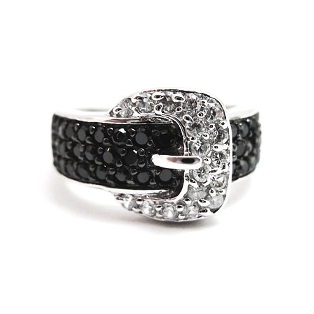 Buckle ring - Black and Clear Pave Cubic Zirconias